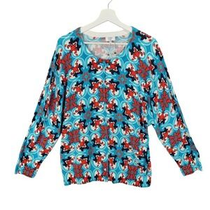 Crown & Ivy Woman 2X Artsy Maximalist‎ Blue Geometric Button Cardigan Sweater